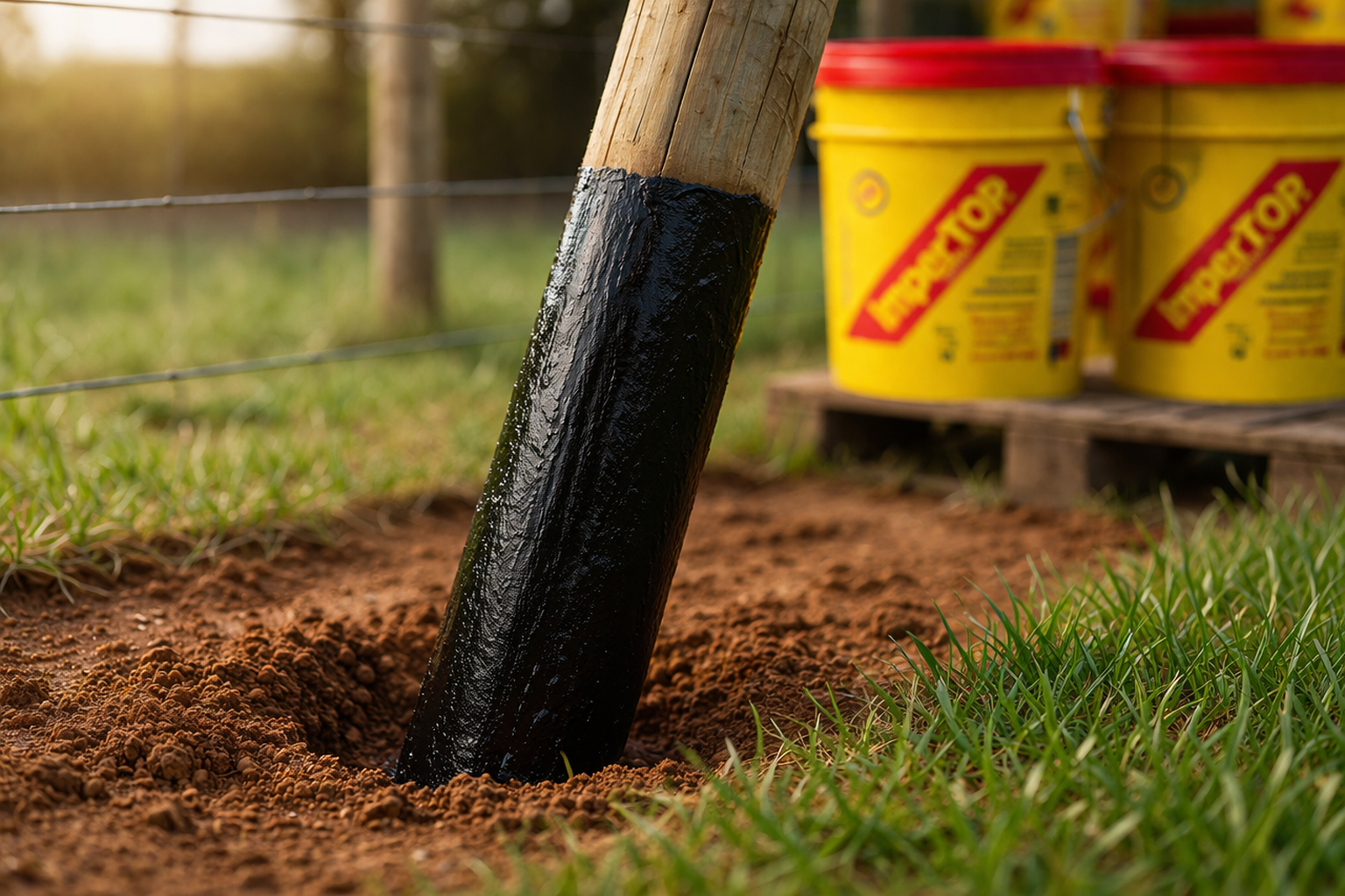 Aplicação do ImperTop em mourão de madeira