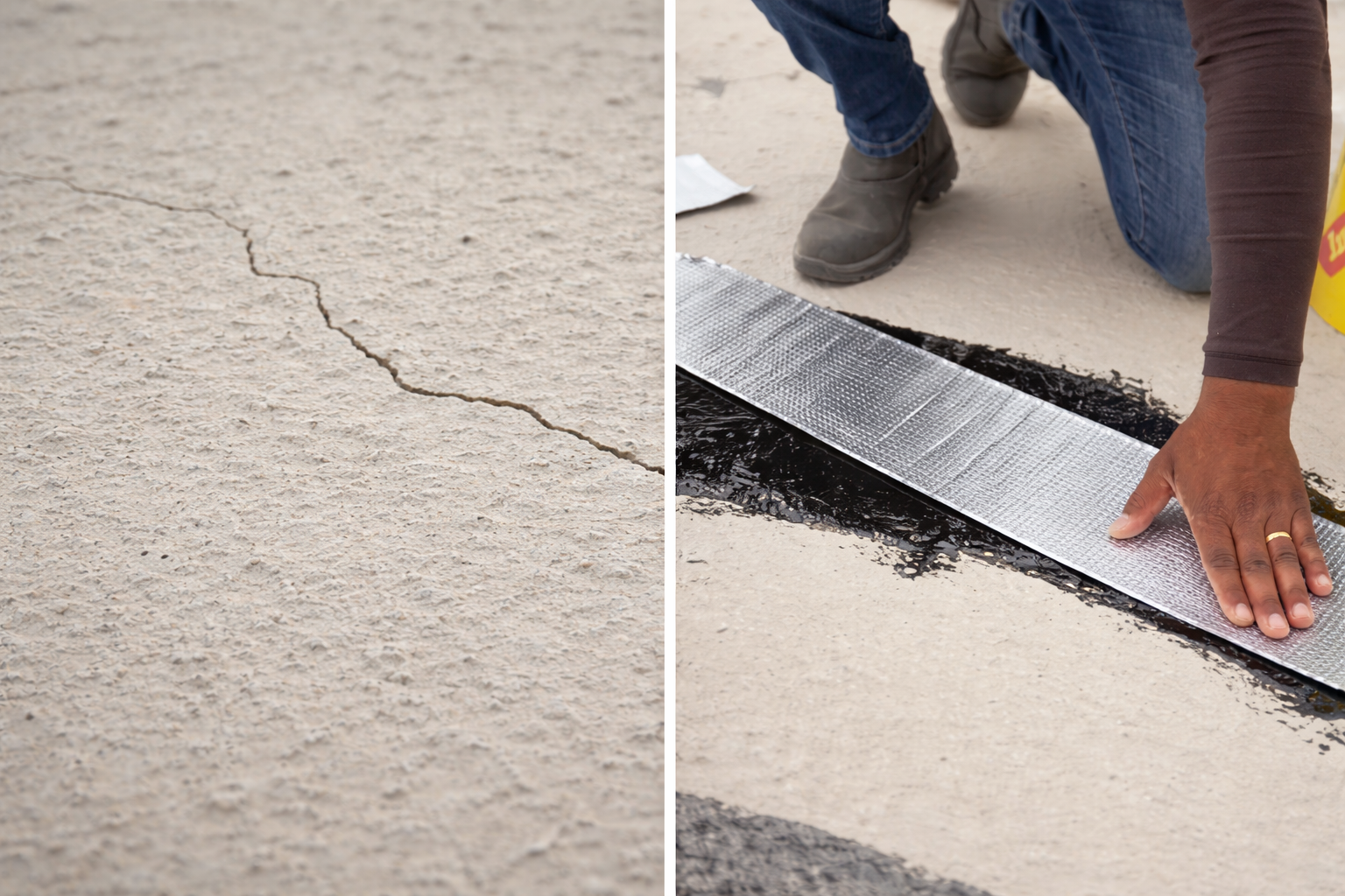 Tratamento de trinca com ImperTop e fita impermeabilizante